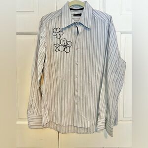 7 Diamonds Men’s Blue Button-Down Shirt Embroidered Floral XL